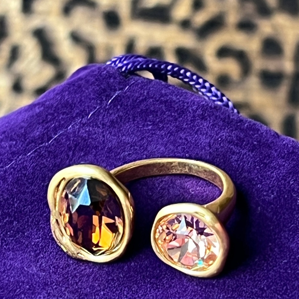 🆕 18k gold plated cocktail ring Australian crystal pink champagne brown brass 9